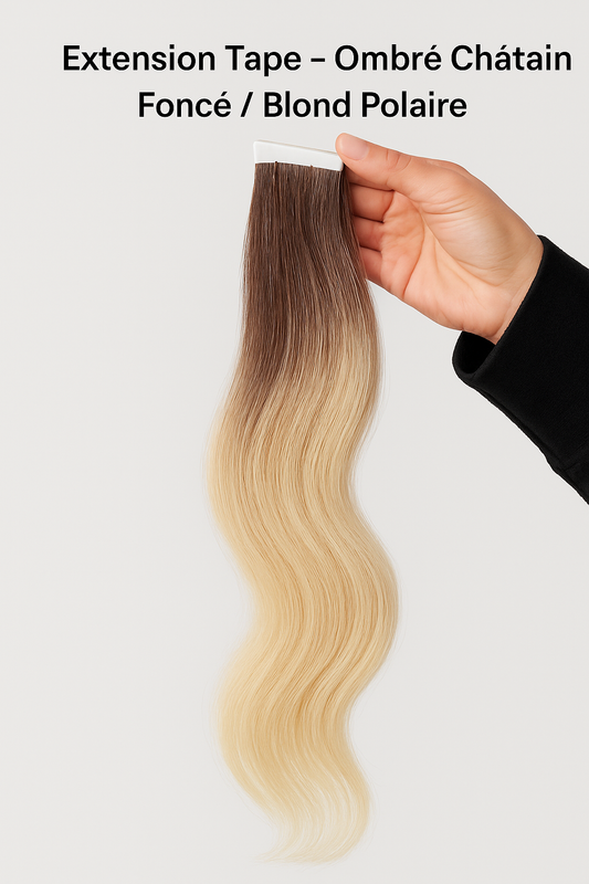 Extensions Adhésives Tape Injectés Russe Ombré Châtain Foncé/Blond Polaire